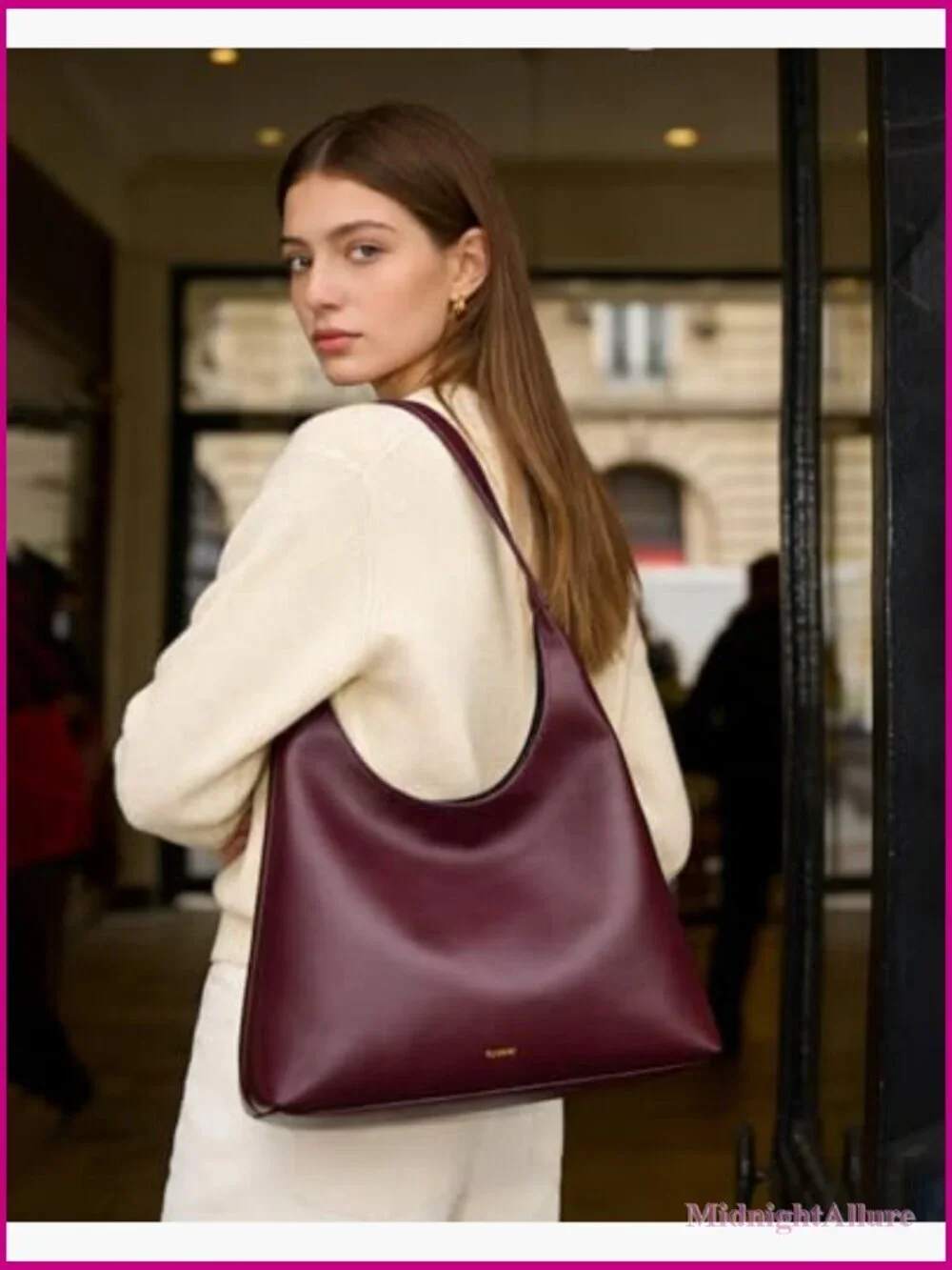 Medium Vegan Leather Hobo Bag Slouchy Shoulder Tote Work Purse with Zipper
